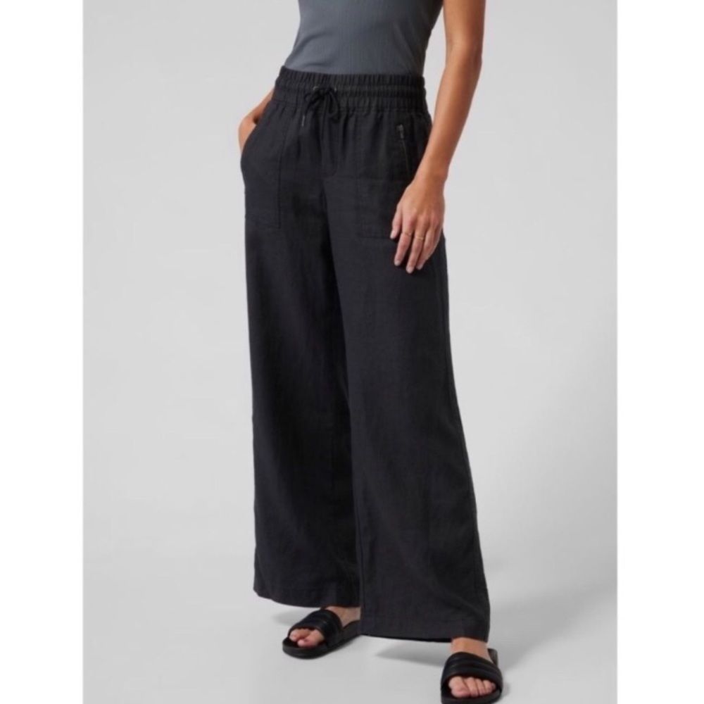 Athleta Black Cabo Linen Wide Leg Pants Size 2